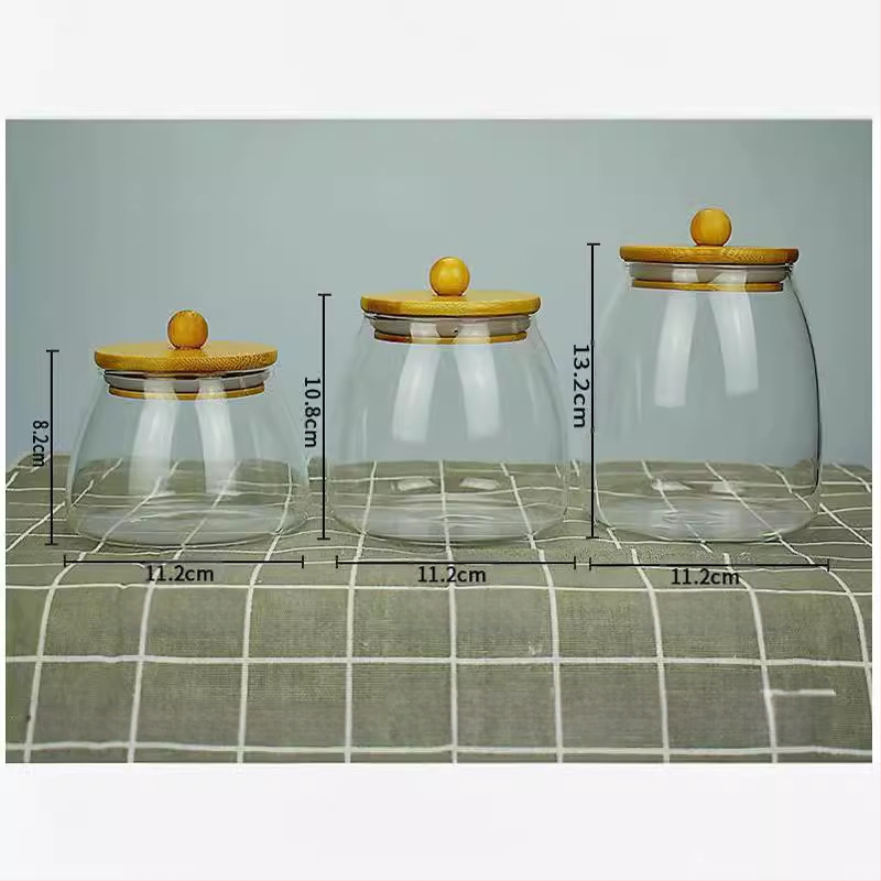 Veleprodaja prozirne zatvorene staklenke staklenke s poklopcem od bambusa i zrnaca staklenke za čaj i pohranu slatkiša u staklenci za kuhinju