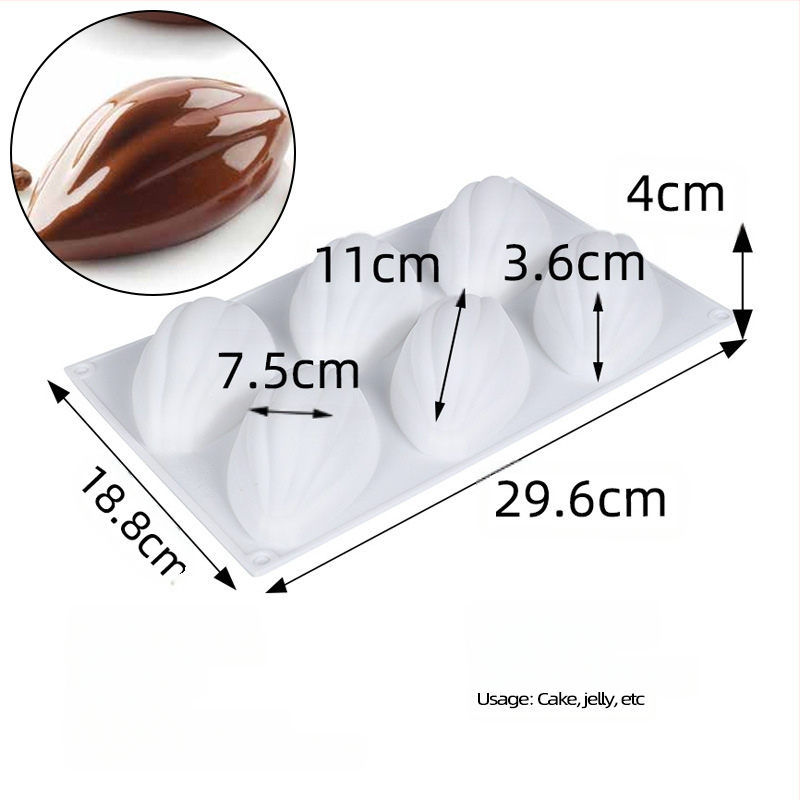 6 isegi suurt kakaouba vormi kolmemõõtmeline mousse šokolaadivorm loominguline prantsuse magustoidu oliivide silikoonist jahvatusvahend