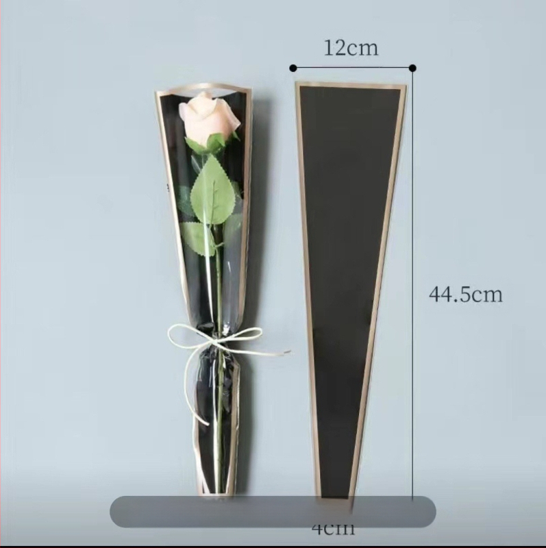 Hulgimüük õpetajapäeva ühe lille pakendikott läbipaistev veekindel kuldse servaga kilekott Hiina valentinipäeva roosikimbu kott