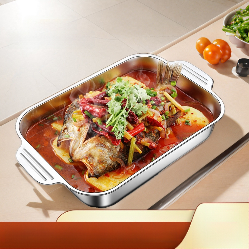 Nerūdijančio plieno keptos žuvies lėkštė, stačiakampė buitinė orkaitė, gili lėkštė, indukcinė viryklė, speciali sustorinta kepta daugiafunkcinė lėkštė