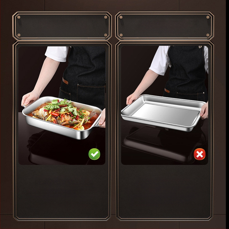 Nerūdijančio plieno keptos žuvies lėkštė, stačiakampė buitinė orkaitė, gili lėkštė, indukcinė viryklė, speciali sustorinta kepta daugiafunkcinė lėkštė