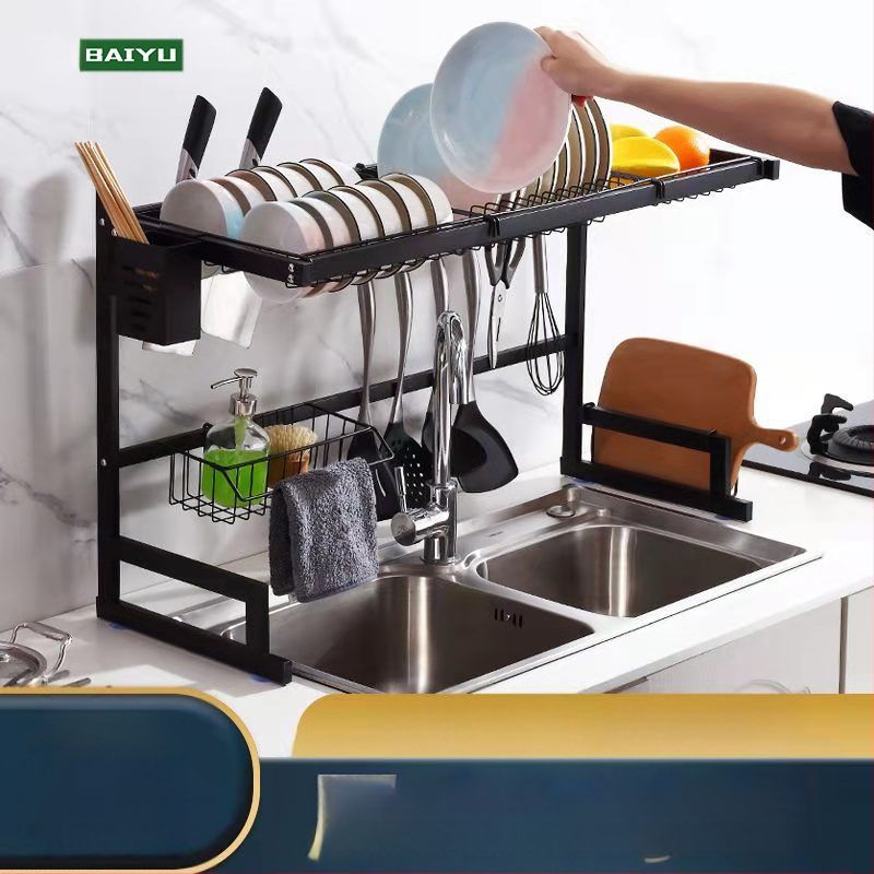 Nerūdijančio plieno virtuvės juoda kriauklė, kriauklės ir dubenėlio laikymo lentynėlė, stalviršio laikymo lentynėlė