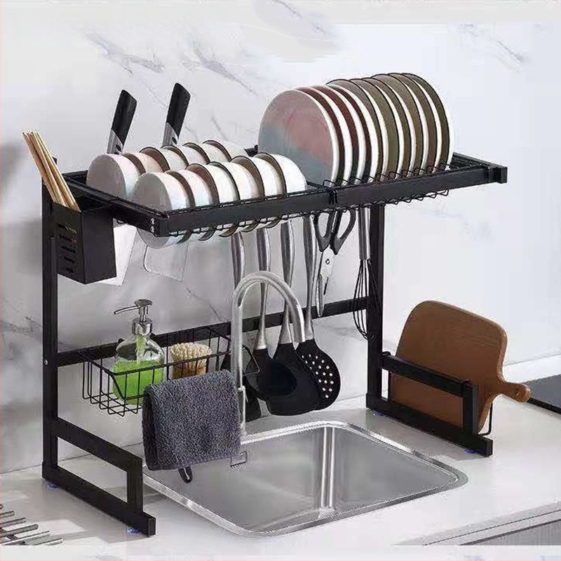 Nerūdijančio plieno virtuvės juoda kriauklė, kriauklės ir dubenėlio laikymo lentynėlė, stalviršio laikymo lentynėlė