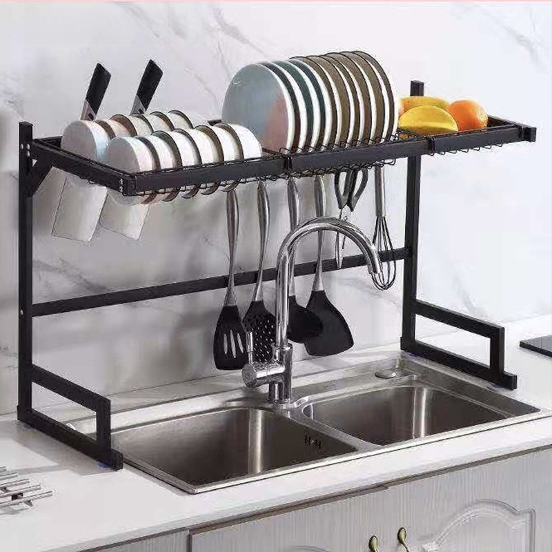 Nerūdijančio plieno virtuvės juoda kriauklė, kriauklės ir dubenėlio laikymo lentynėlė, stalviršio laikymo lentynėlė