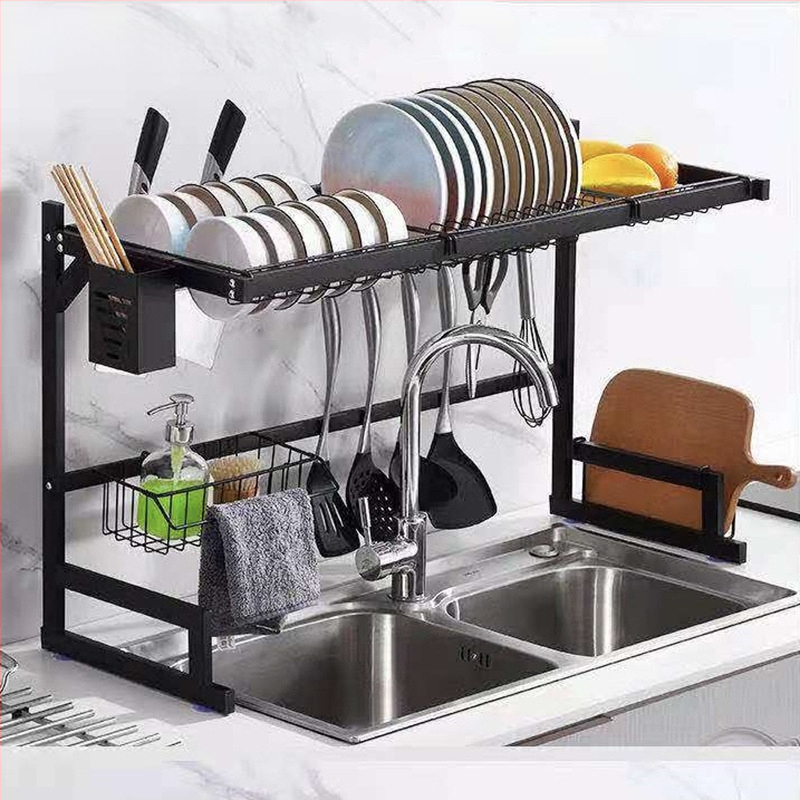 Nerūdijančio plieno virtuvės juoda kriauklė, kriauklės ir dubenėlio laikymo lentynėlė, stalviršio laikymo lentynėlė
