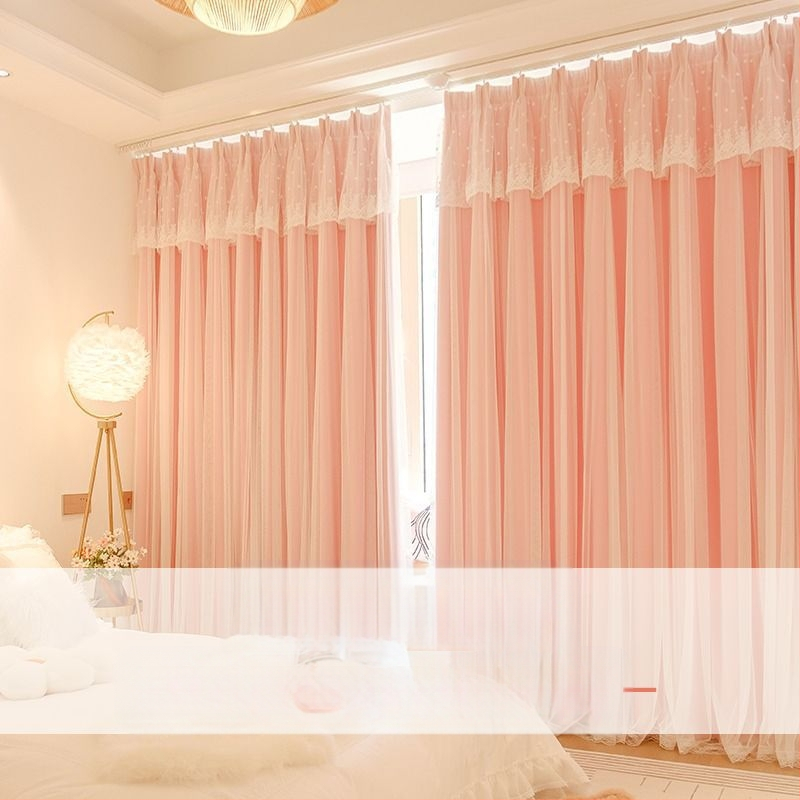 Κουρτίνα υπνοδωματίου σε στυλ πριγκίπισσας, πλήρες σκίαση, ίντερνετ, κόκκινο ύφασμα, ενσωματωμένο διπλό ροζ, καρδιά για κορίτσια, παιδικό δωμάτιο, νέο στυλ