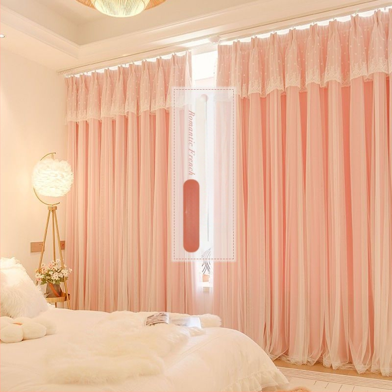 Κουρτίνα υπνοδωματίου σε στυλ πριγκίπισσας, πλήρες σκίαση, ίντερνετ, κόκκινο ύφασμα, ενσωματωμένο διπλό ροζ, καρδιά για κορίτσια, παιδικό δωμάτιο, νέο στυλ