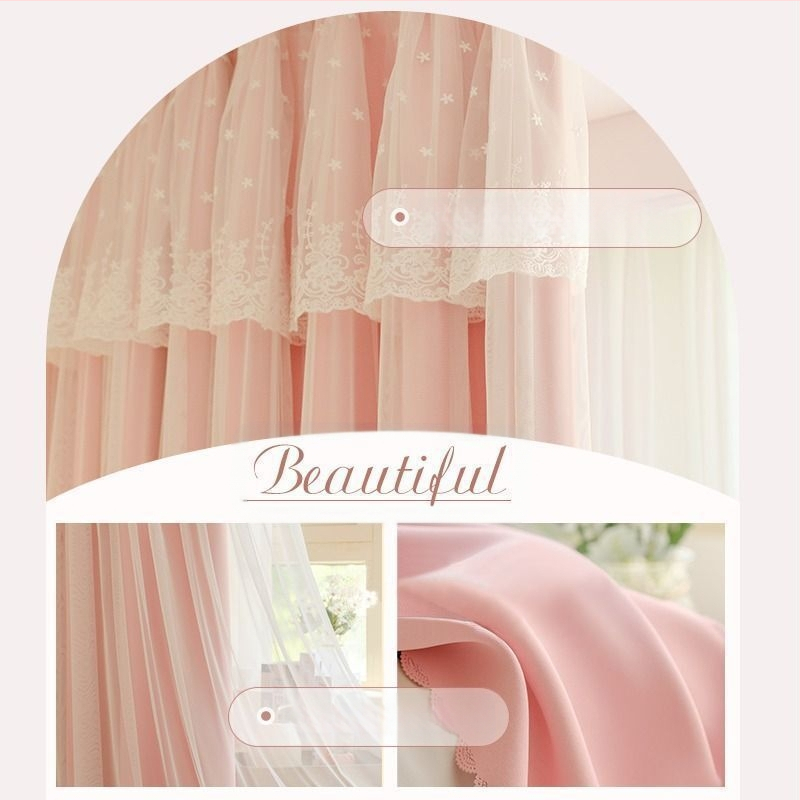 Κουρτίνα υπνοδωματίου σε στυλ πριγκίπισσας, πλήρες σκίαση, ίντερνετ, κόκκινο ύφασμα, ενσωματωμένο διπλό ροζ, καρδιά για κορίτσια, παιδικό δωμάτιο, νέο στυλ