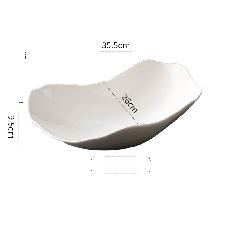 Lihtne ja kõrgekvaliteediline valge kujuga külmade roogade taldrik hotelli restorani isiksuse ebakorrapärane keraamiline pikk kauss restorani lauanõud