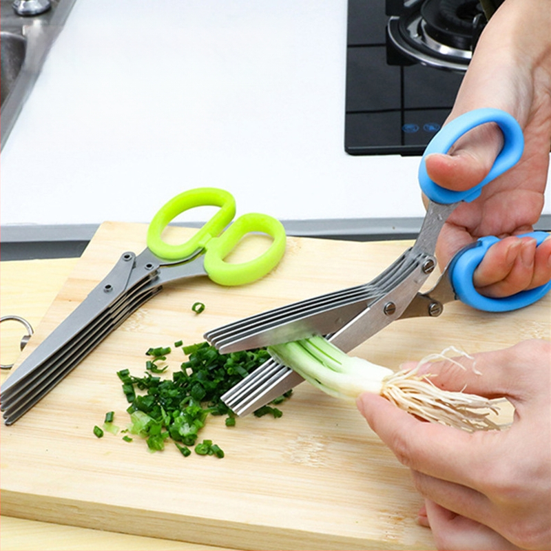 Feibao nerūdijančio plieno penkių sluoksnių laiškinių česnakų žirklės, artefaktinės daugiafunkcinės virtuvės žirklės, čili žiedų biuro daugiasluoksnės smulkinto popieriaus žirklės