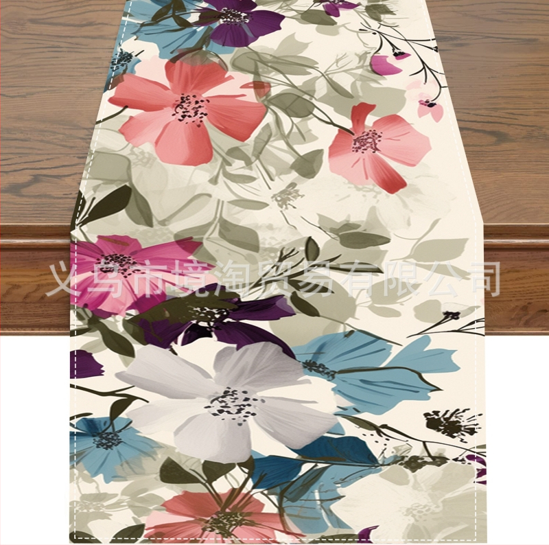 2024. aasta piiriülene uus linane lauajooksja kevad- ja suvelilledega kodurestorani elutoa söögilaua sise- ja välistingimustes dekoratiivne lauajooksja