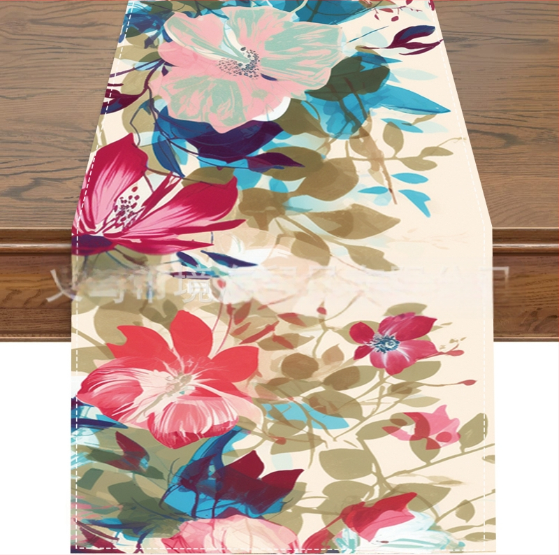 2024. aasta piiriülene uus linane lauajooksja kevad- ja suvelilledega kodurestorani elutoa söögilaua sise- ja välistingimustes dekoratiivne lauajooksja