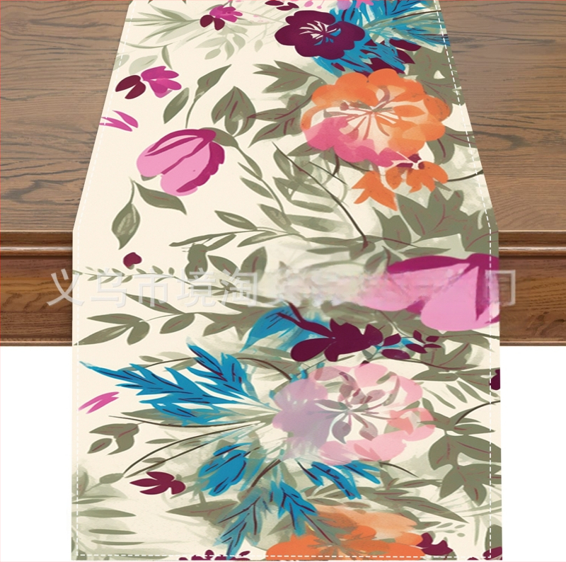 2024. aasta piiriülene uus linane lauajooksja kevad- ja suvelilledega kodurestorani elutoa söögilaua sise- ja välistingimustes dekoratiivne lauajooksja