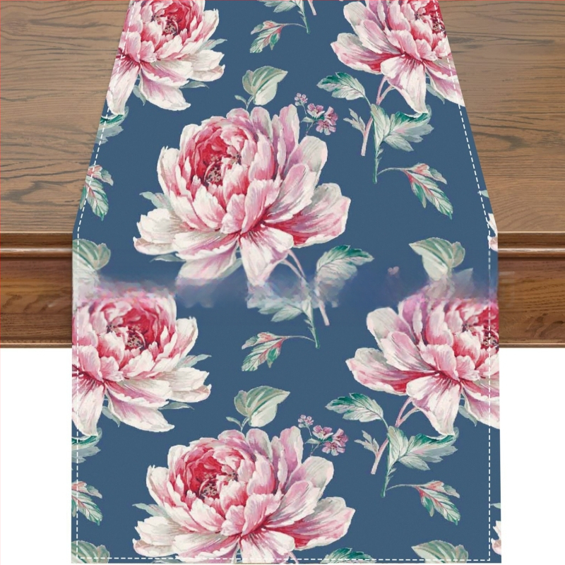 2024. aasta piiriülene uus linane lauajooksja kevad- ja suvelilledega kodurestorani elutoa söögilaua sise- ja välistingimustes dekoratiivne lauajooksja