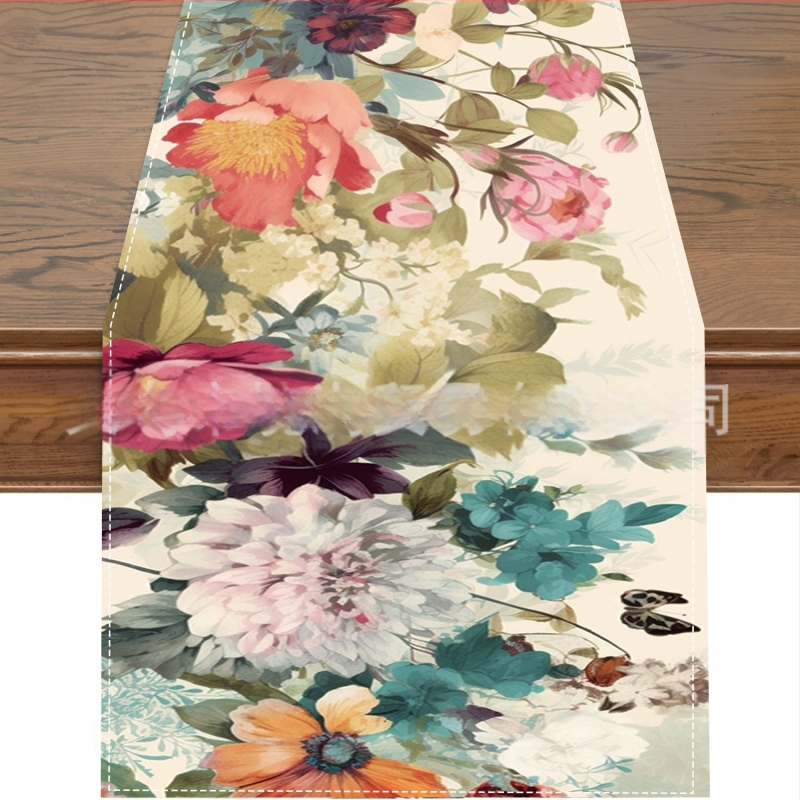 2024. aasta piiriülene uus linane lauajooksja kevad- ja suvelilledega kodurestorani elutoa söögilaua sise- ja välistingimustes dekoratiivne lauajooksja