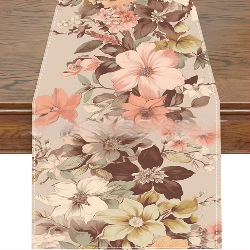 2024. aasta piiriülene uus linane lauajooksja kevad- ja suvelilledega kodurestorani elutoa söögilaua sise- ja välistingimustes dekoratiivne lauajooksja