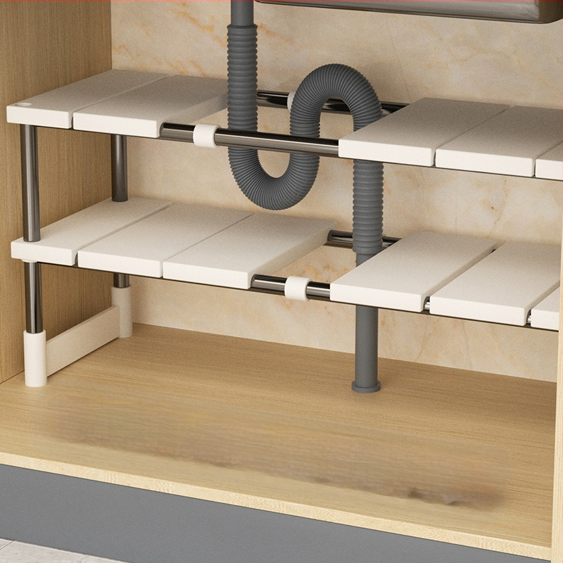 Laiendatav valamualune hoiuriiul köögikappide jaoks, kihiline riiul köögikappide hoiustamiseks, pottiriiul, hoiuriiul, roostevabast terasest