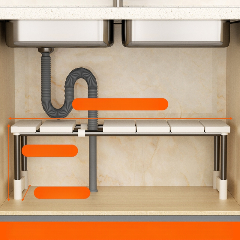 Laiendatav valamualune hoiuriiul köögikappide jaoks, kihiline riiul köögikappide hoiustamiseks, pottiriiul, hoiuriiul, roostevabast terasest