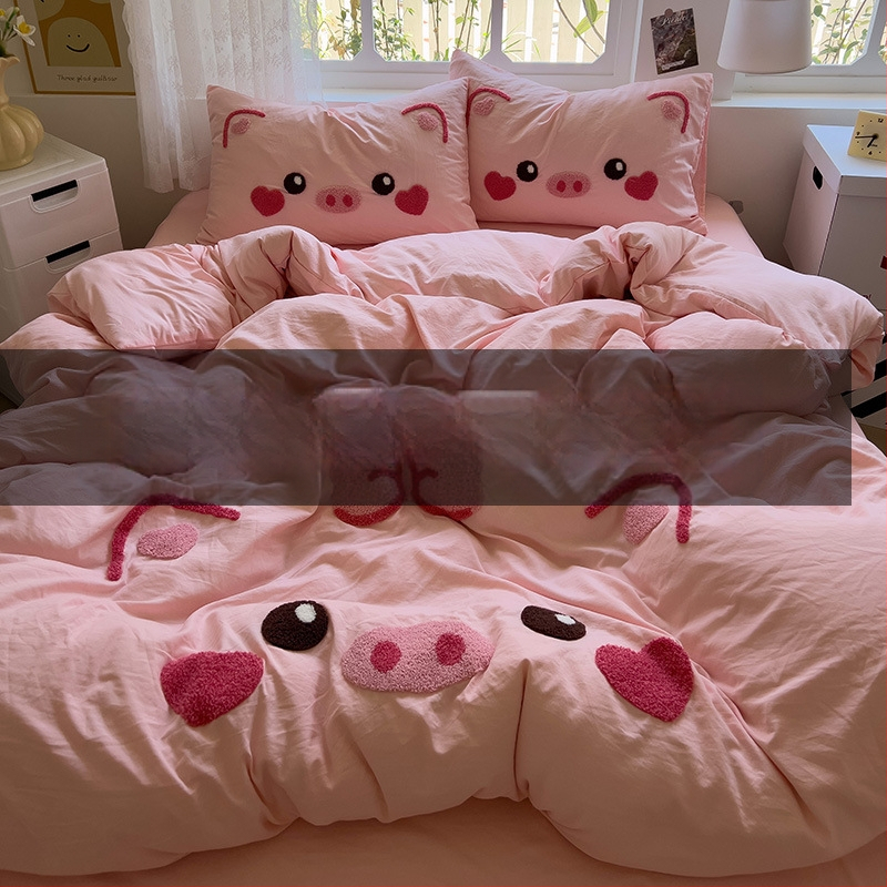 Комплект от четири части за супер мека памучна кърпа с бродерия от клас А, едноцветен памучен калъф за завивка, комплект от три части за студентски общежития