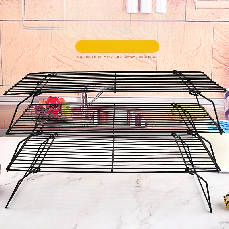 3-kihiline kokkupandav küpsetusrest, koogijahutusrest, leivajahutusrest, küpsiste kuivatusrest, must mittenakkuva jahutusrestiga küpsetamiseks