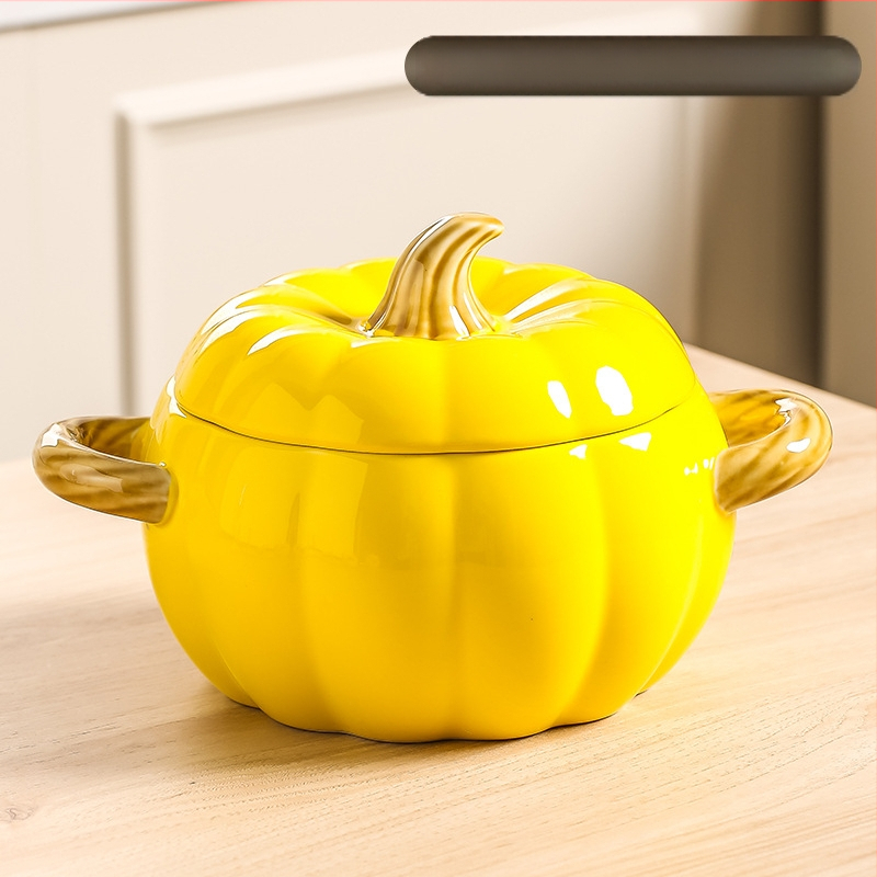 Δημιουργική κεραμική κατσαρόλα σούπας για οικιακή χρήση, υψηλής ποιότητας μπολ σούπας με κολοκύθα και διπλό αυτί, μπολ με σαλιγκάρι και noodles, μεγάλη λεκάνη σούπας με καπάκι, μεγάλο μπολ
