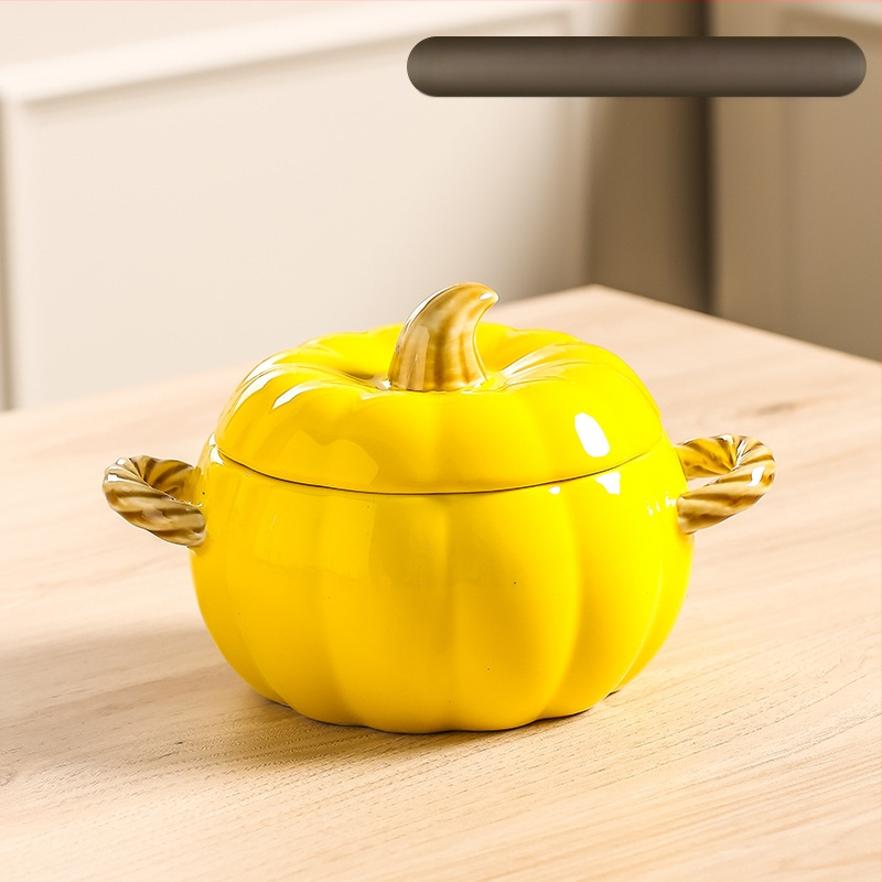 Δημιουργική κεραμική κατσαρόλα σούπας για οικιακή χρήση, υψηλής ποιότητας μπολ σούπας με κολοκύθα και διπλό αυτί, μπολ με σαλιγκάρι και noodles, μεγάλη λεκάνη σούπας με καπάκι, μεγάλο μπολ