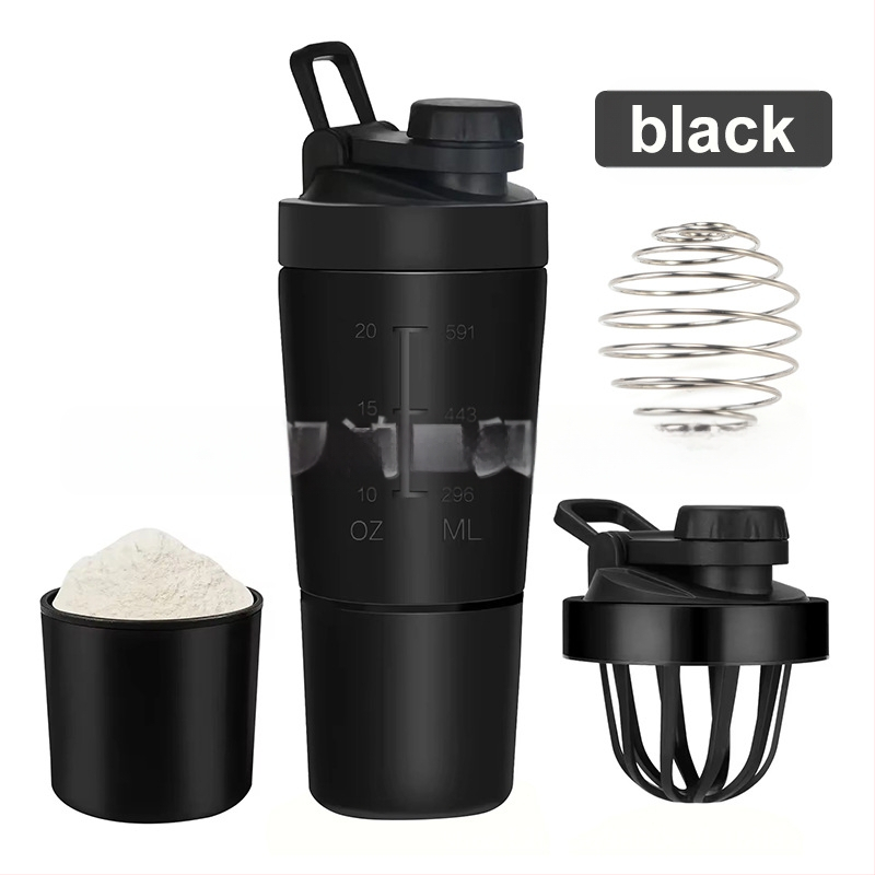 Еднослойна бутилка за протеинов прах от неръждаема стомана с отделение за съхранение, спортна чаша за смесване за фитнес на открито и удобна дръжка за разклащане