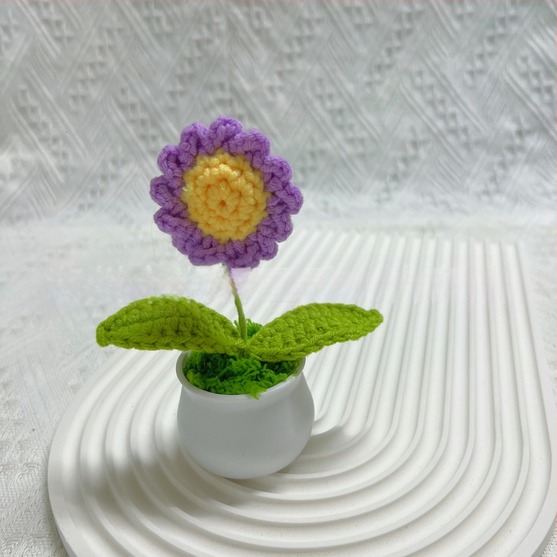 Vilnoniai megzti mini vazonų dekoracijos dirbtinių gėlių fabrikas rankų darbo vilnonių gėlių automobilių dekoravimas gatavų gaminių didmeninė prekyba