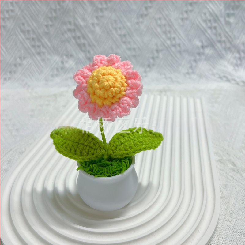 Vilnoniai megzti mini vazonų dekoracijos dirbtinių gėlių fabrikas rankų darbo vilnonių gėlių automobilių dekoravimas gatavų gaminių didmeninė prekyba