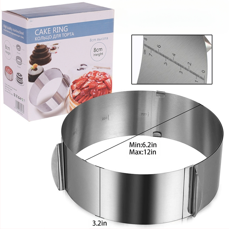 Koogivorm roostevabast terasest teleskoop-vahurõngas reguleeritav 6-12 tolli Melaleuca koogivormi koogiserv