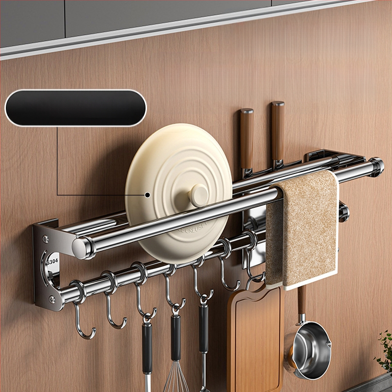 Neperforuojamas peilių laikiklis, 304 nerūdijančio plieno laikymo lentynėlė, virtuvės kabliukas, puodo užvalkalas, pjaustymo lentelė, plastikinės plėvelės servetėlių laikiklis