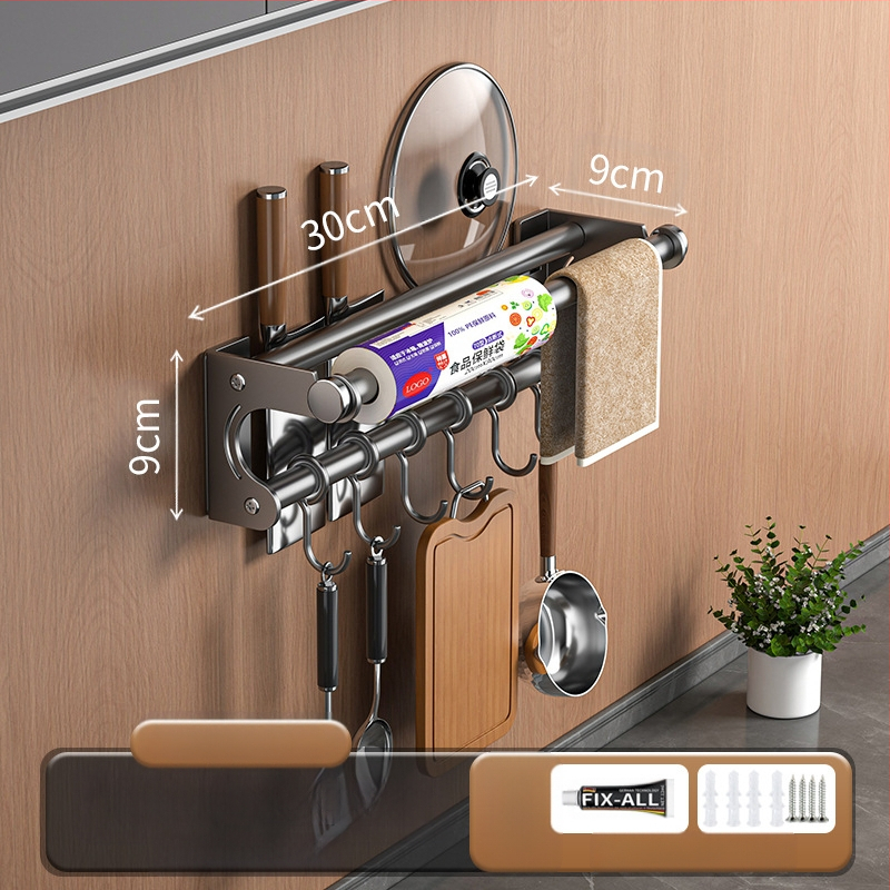 Neperforuojamas peilių laikiklis, 304 nerūdijančio plieno laikymo lentynėlė, virtuvės kabliukas, puodo užvalkalas, pjaustymo lentelė, plastikinės plėvelės servetėlių laikiklis