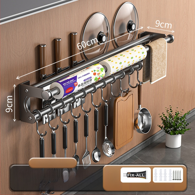 Neperforuojamas peilių laikiklis, 304 nerūdijančio plieno laikymo lentynėlė, virtuvės kabliukas, puodo užvalkalas, pjaustymo lentelė, plastikinės plėvelės servetėlių laikiklis