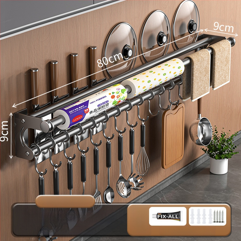 Neperforuojamas peilių laikiklis, 304 nerūdijančio plieno laikymo lentynėlė, virtuvės kabliukas, puodo užvalkalas, pjaustymo lentelė, plastikinės plėvelės servetėlių laikiklis