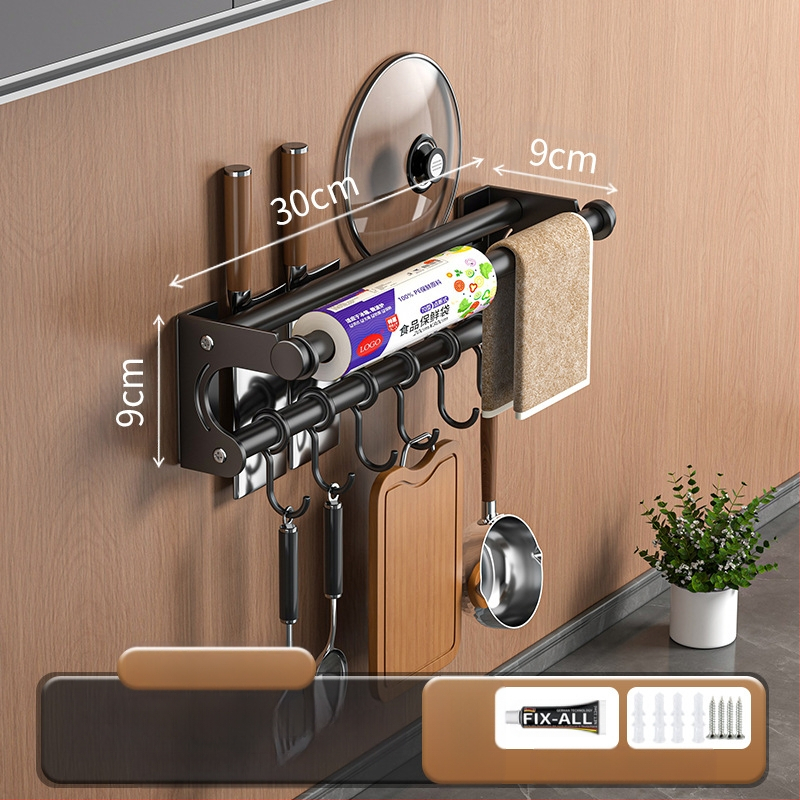 Neperforuojamas peilių laikiklis, 304 nerūdijančio plieno laikymo lentynėlė, virtuvės kabliukas, puodo užvalkalas, pjaustymo lentelė, plastikinės plėvelės servetėlių laikiklis