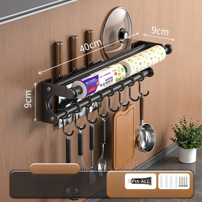 Neperforuojamas peilių laikiklis, 304 nerūdijančio plieno laikymo lentynėlė, virtuvės kabliukas, puodo užvalkalas, pjaustymo lentelė, plastikinės plėvelės servetėlių laikiklis