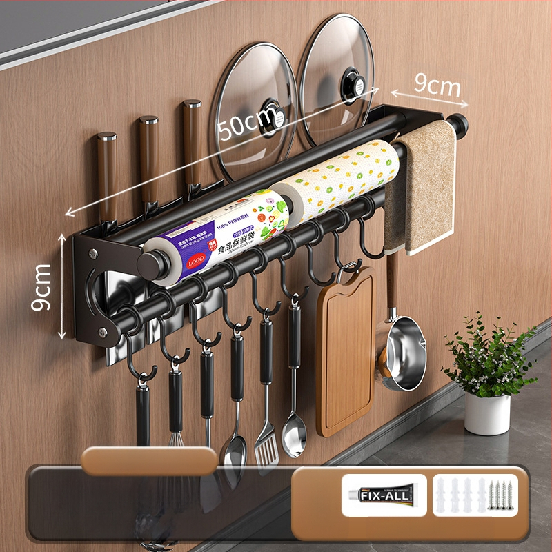 Neperforuojamas peilių laikiklis, 304 nerūdijančio plieno laikymo lentynėlė, virtuvės kabliukas, puodo užvalkalas, pjaustymo lentelė, plastikinės plėvelės servetėlių laikiklis