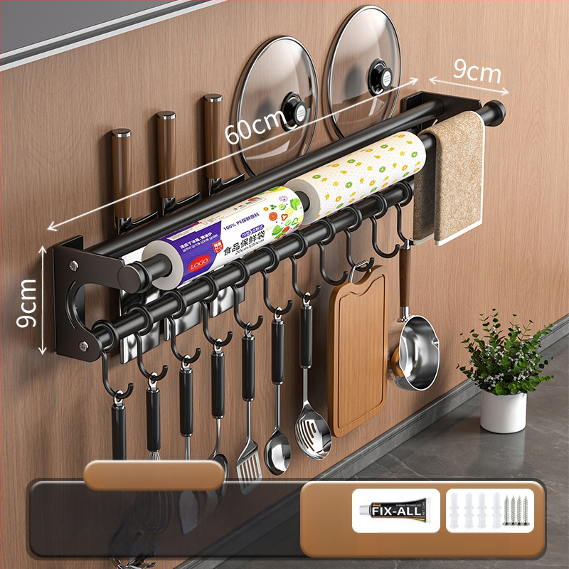 Neperforuojamas peilių laikiklis, 304 nerūdijančio plieno laikymo lentynėlė, virtuvės kabliukas, puodo užvalkalas, pjaustymo lentelė, plastikinės plėvelės servetėlių laikiklis