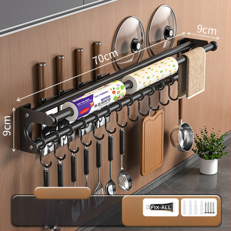 Neperforuojamas peilių laikiklis, 304 nerūdijančio plieno laikymo lentynėlė, virtuvės kabliukas, puodo užvalkalas, pjaustymo lentelė, plastikinės plėvelės servetėlių laikiklis