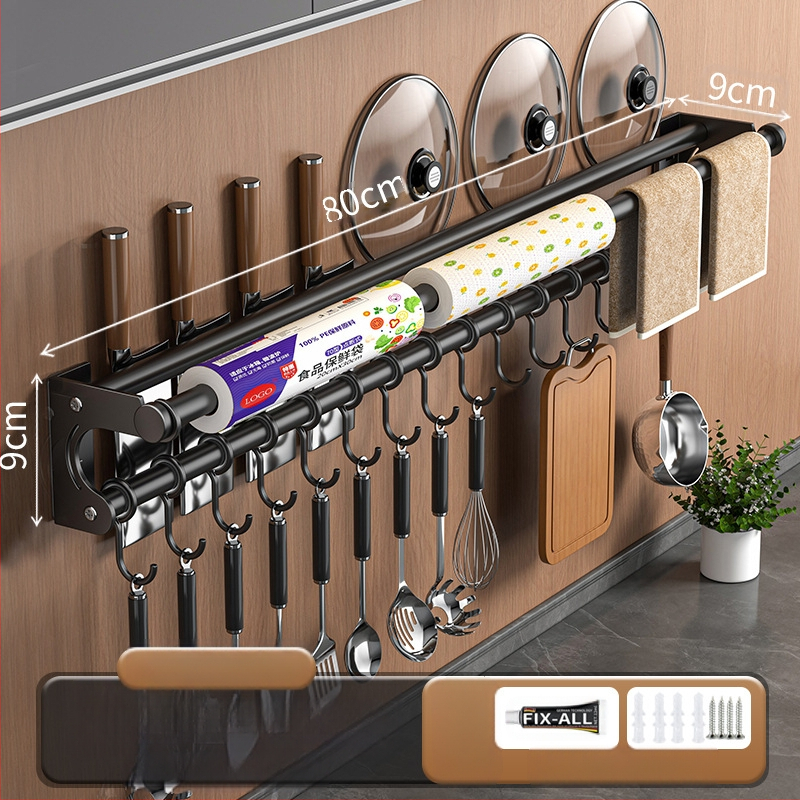 Neperforuojamas peilių laikiklis, 304 nerūdijančio plieno laikymo lentynėlė, virtuvės kabliukas, puodo užvalkalas, pjaustymo lentelė, plastikinės plėvelės servetėlių laikiklis