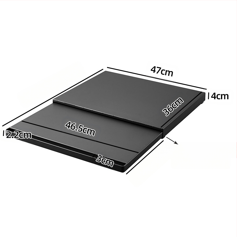 Virtuvės mikrobangų krosnelės laikymo lentynėlė apačioje, ištraukiamas artefaktų stalčius, krepšelis orkaitėje, stumiama pertvara, puodų lentynėlė, dubuo