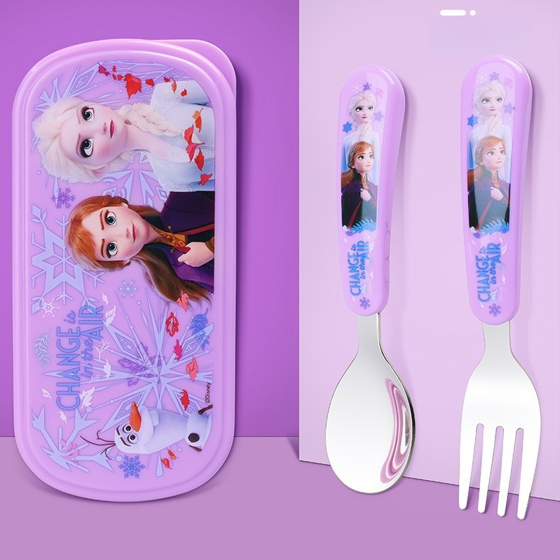 „Disney“ stalo įrankiai su dėžute, vaikiški šaukšteliai, kūdikių stalo šaukšteliai, 304 nerūdijančio plieno, nešiojamas krepšys