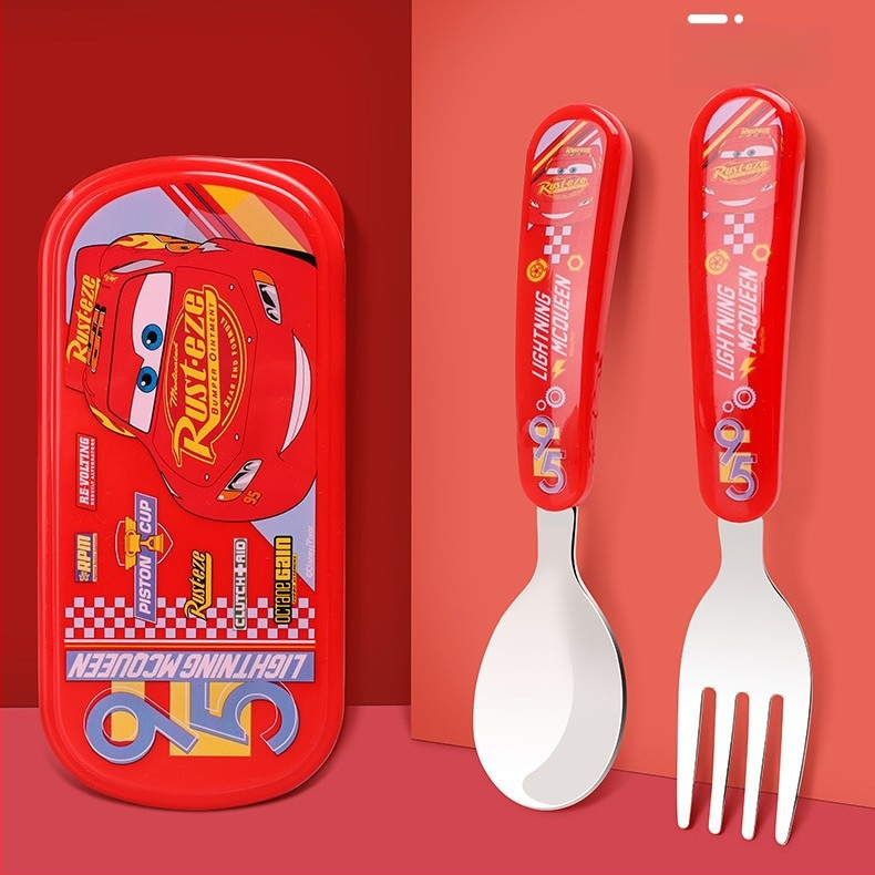 „Disney“ stalo įrankiai su dėžute, vaikiški šaukšteliai, kūdikių stalo šaukšteliai, 304 nerūdijančio plieno, nešiojamas krepšys