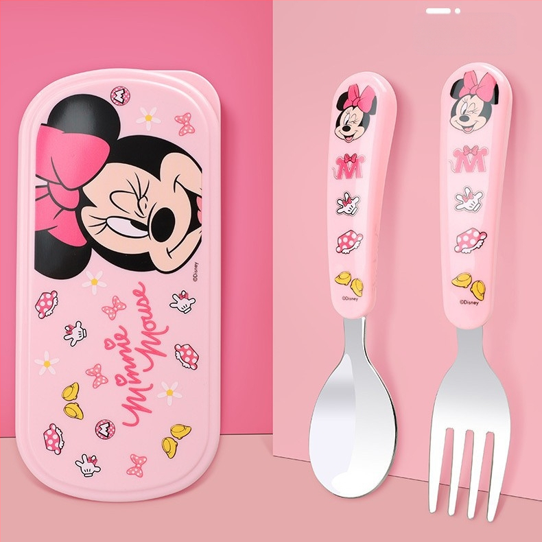 „Disney“ stalo įrankiai su dėžute, vaikiški šaukšteliai, kūdikių stalo šaukšteliai, 304 nerūdijančio plieno, nešiojamas krepšys