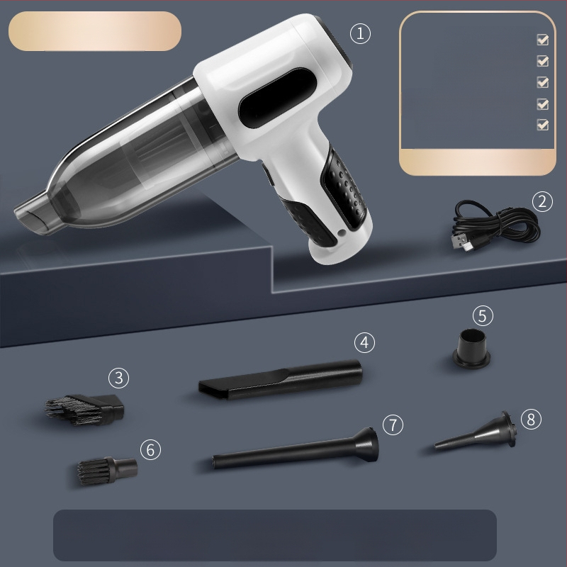 Automobilinis dulkių siurblys, dvigubos paskirties, skirtas automobiliui ir namams, belaidis nešiojamas įkraunamas, galingas, mažas, mini, galinga pūtimo funkcija, nešiojamas dulkių siurblys