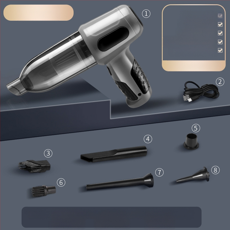 Automobilinis dulkių siurblys, dvigubos paskirties, skirtas automobiliui ir namams, belaidis nešiojamas įkraunamas, galingas, mažas, mini, galinga pūtimo funkcija, nešiojamas dulkių siurblys