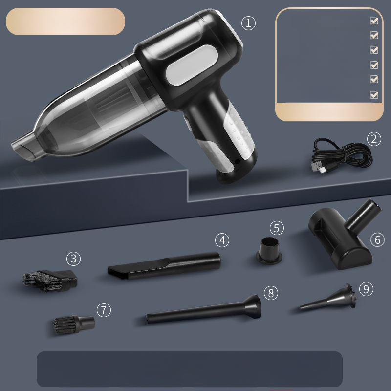 Automobilinis dulkių siurblys, dvigubos paskirties, skirtas automobiliui ir namams, belaidis nešiojamas įkraunamas, galingas, mažas, mini, galinga pūtimo funkcija, nešiojamas dulkių siurblys