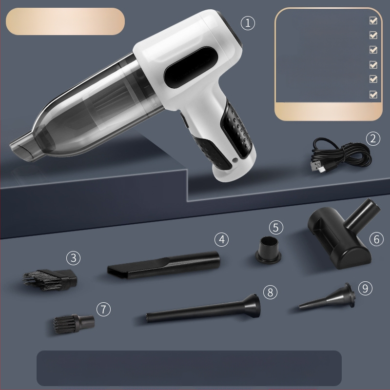 Automobilinis dulkių siurblys, dvigubos paskirties, skirtas automobiliui ir namams, belaidis nešiojamas įkraunamas, galingas, mažas, mini, galinga pūtimo funkcija, nešiojamas dulkių siurblys