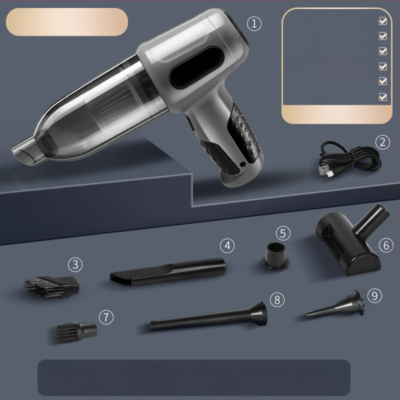 Automobilinis dulkių siurblys, dvigubos paskirties, skirtas automobiliui ir namams, belaidis nešiojamas įkraunamas, galingas, mažas, mini, galinga pūtimo funkcija, nešiojamas dulkių siurblys