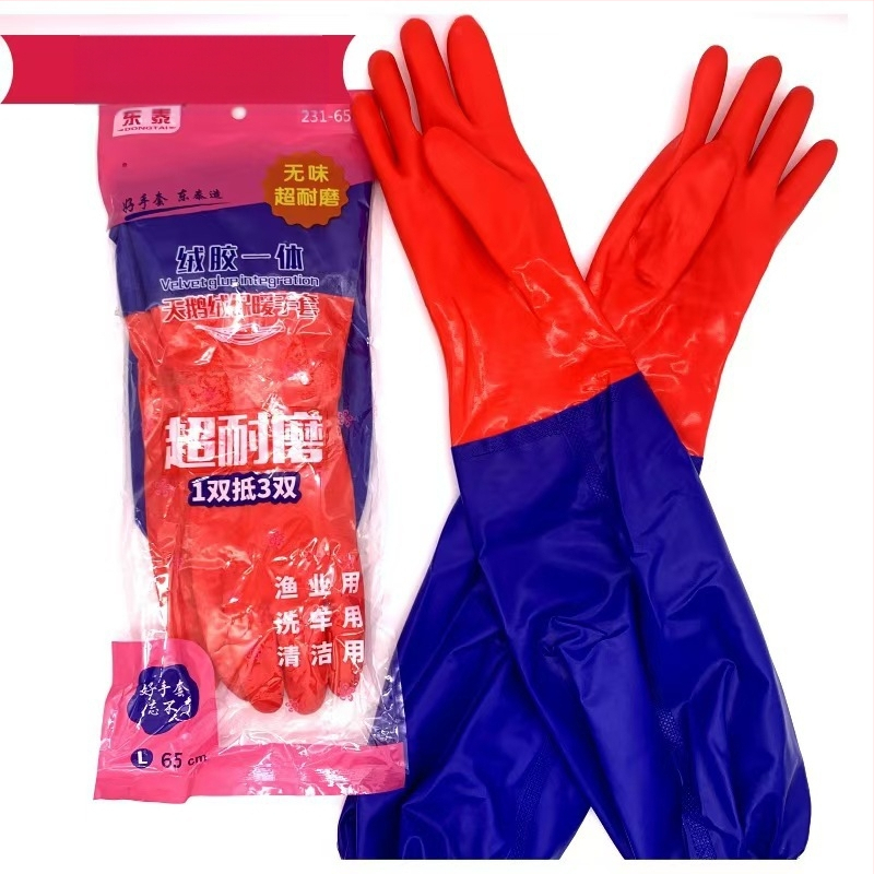 Flocking integruotos buitinės latekso pirštinės virtuvės buitinės kašmyro pirštinės sutirštintos Linyi kasdienės indų plovimo pirštinės